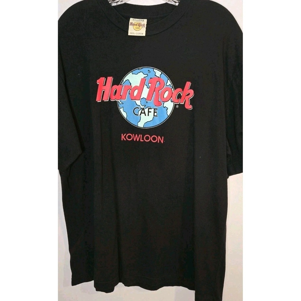 Vintage Hard Rock Cafe Kowloon Shirt Size XL Black Graphic Tee Short Sleeve
